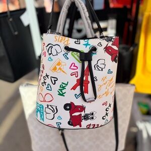 Karl Lagerfeld White and Black Shoulder Bag with Playful Design